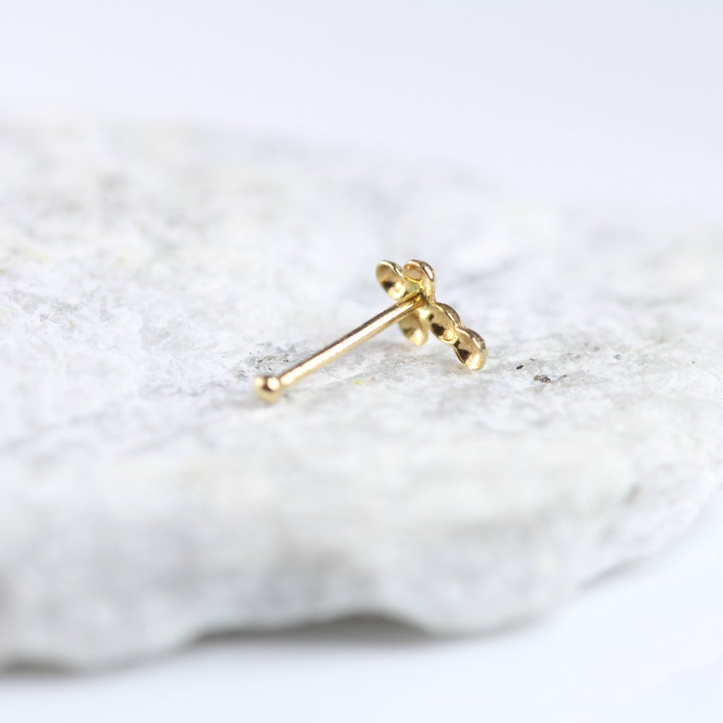 9kt Gold Nose Piercing With A Mini Bubble Cross Solid 9k Gold New